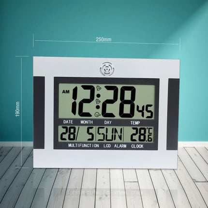 Large Screen LCD Wall Clock Minimalist Electronic Alarm Clock(Silver+Black)-garmade.com