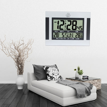 Large Screen LCD Wall Clock Minimalist Electronic Alarm Clock(Silver+Black)-garmade.com