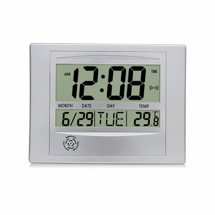 Home Big Screen Display Digital Electronic Wall Clock Living Room Temperature Clock(Silver)-garmade.com