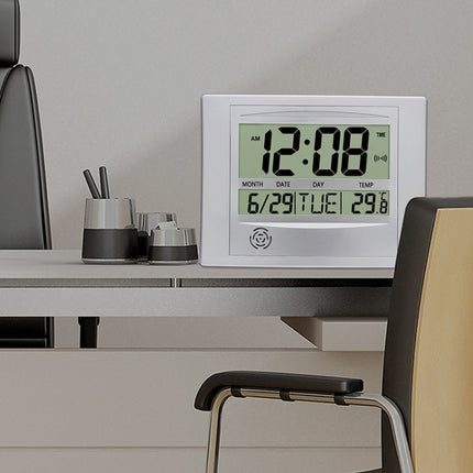 Home Big Screen Display Digital Electronic Wall Clock Living Room Temperature Clock(Silver)-garmade.com