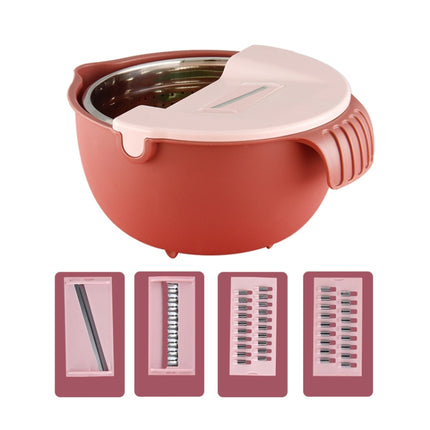 SiGang Stainless Steel Double-Layer Rotary Drainage Basket(Red)-garmade.com