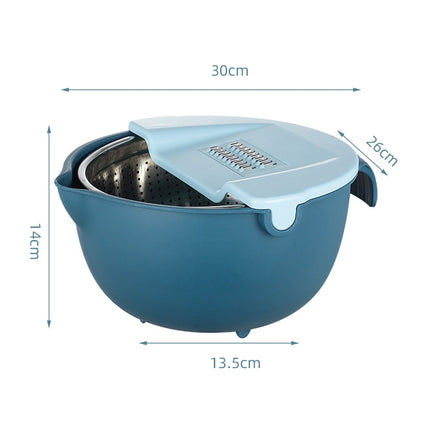 SiGang Stainless Steel Double-Layer Rotary Drainage Basket(Peacock Blue)-garmade.com