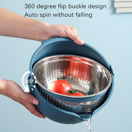 SiGang Stainless Steel Double-Layer Rotary Drainage Basket(Peacock Blue)-garmade.com