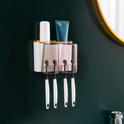 Bathroom Wall-mounted Punch-free Wash Cup Toothbrush Rack Squeeze Toothpaste Set Two Golden(No Squeezer)-garmade.com