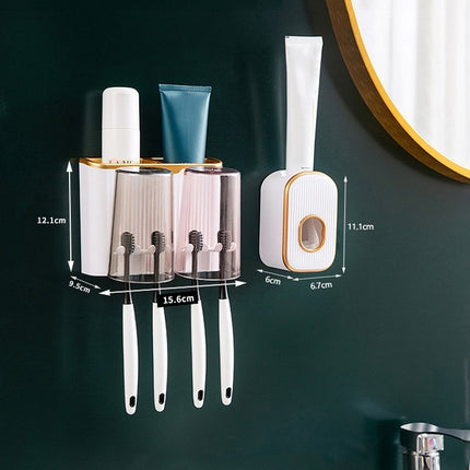 Bathroom Wall-mounted Punch-free Wash Cup Toothbrush Rack Squeeze Toothpaste Set Two Golden(No Squeezer)-garmade.com