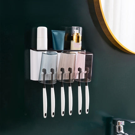 Bathroom Wall-mounted Punch-free Wash Cup Toothbrush Rack Squeeze Toothpaste Set Three Black(No Squeezer)-garmade.com