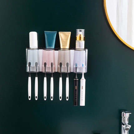 Bathroom Wall-mounted Punch-free Wash Cup Toothbrush Rack Squeeze Toothpaste Set Four Black(No Squeezer)-garmade.com