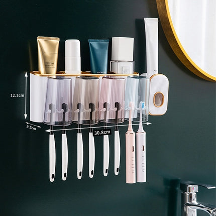 Bathroom Wall-mounted Punch-free Wash Cup Toothbrush Rack Squeeze Toothpaste Set Four Black(No Squeezer)-garmade.com