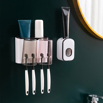 Bathroom Wall-mounted Punch-free Wash Cup Toothbrush Rack Squeeze Toothpaste Set Two Black(With Squeezer)-garmade.com