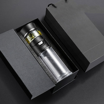 101-500ML Insulation Cup Tea Water Separation Tea Cup,Style: Glass Black+Gift Box-garmade.com