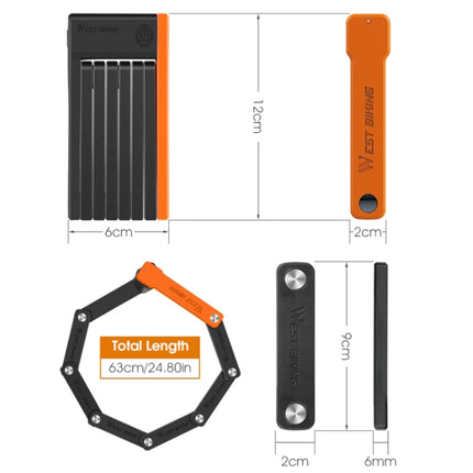 WEST BIKING Bicycle Anti-Theft Lightweight Folding Chain Lock(Black Orange)-garmade.com