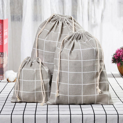 5 Sets Cotton Linen Drawstring Pocket Sundries Storage Bag, Specification: Small+Medium+Large(Gray Lattice)-garmade.com
