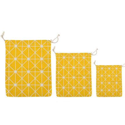5 Sets Cotton Linen Drawstring Pocket Sundries Storage Bag, Specification: Small+Medium+Large(Yellow Chessboard)-garmade.com