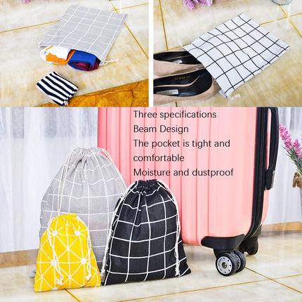 5 Sets Cotton Linen Drawstring Pocket Sundries Storage Bag, Specification: Small+Medium+Large(Yellow Chessboard)-garmade.com