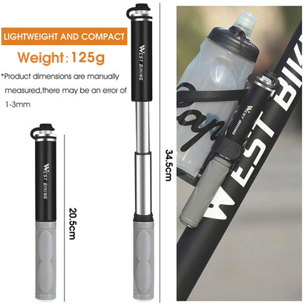 WEST BIKING Mountain Bike Portable High Pressure Rubber Grip Pump(120PSI Black)-garmade.com