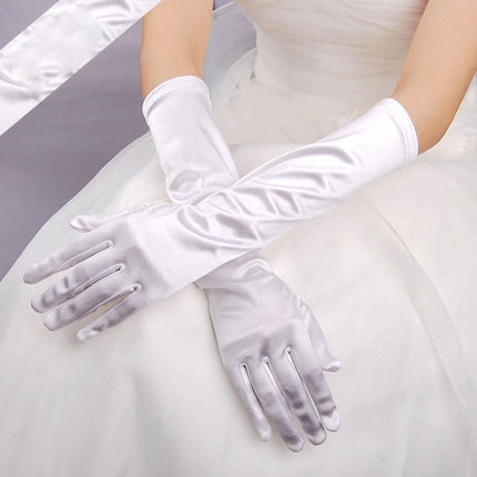 Bride Gloves Satin Long Vintage Travel Sunscreen Dress Wedding Gloves(White)-garmade.com
