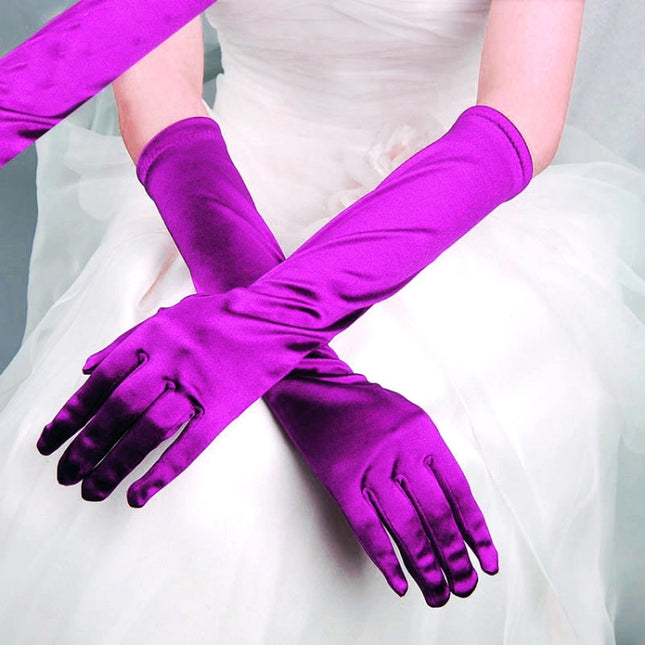Bride Gloves Satin Long Vintage Travel Sunscreen Dress Wedding Gloves(Purple)-garmade.com