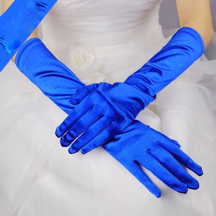 Bride Gloves Satin Long Vintage Travel Sunscreen Dress Wedding Gloves(Royal Blue)-garmade.com