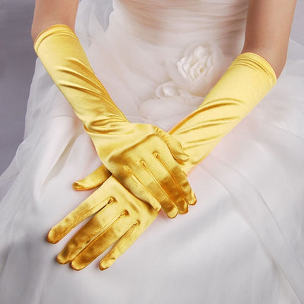 Bride Gloves Satin Long Vintage Travel Sunscreen Dress Wedding Gloves(Bright Yellow)-garmade.com