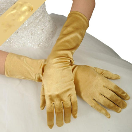 Bride Gloves Satin Long Vintage Travel Sunscreen Dress Wedding Gloves(Gold)-garmade.com