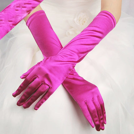 Bride Gloves Satin Long Vintage Travel Sunscreen Dress Wedding Gloves(Rose Red)-garmade.com