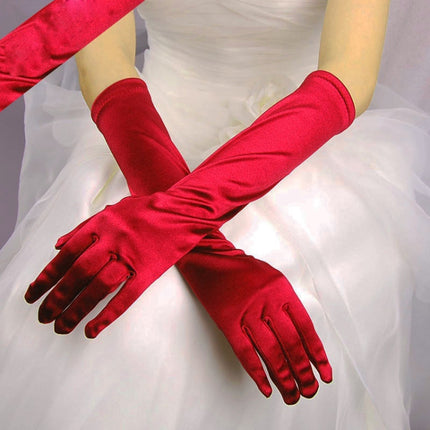 Bride Gloves Satin Long Vintage Travel Sunscreen Dress Wedding Gloves(Wine Red)-garmade.com
