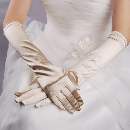 Bride Gloves Satin Long Vintage Travel Sunscreen Dress Wedding Gloves(Champagne)-garmade.com