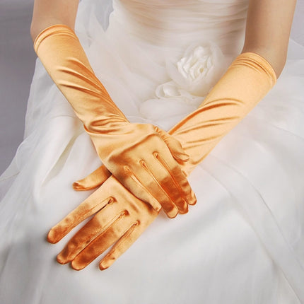 Bride Gloves Satin Long Vintage Travel Sunscreen Dress Wedding Gloves(Orange)-garmade.com