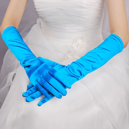 Bride Gloves Satin Long Vintage Travel Sunscreen Dress Wedding Gloves(Lake Blue)-garmade.com