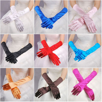 Bride Gloves Satin Long Vintage Travel Sunscreen Dress Wedding Gloves(Rose Red)-garmade.com