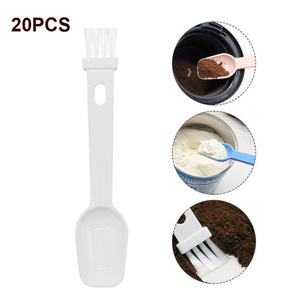 20 PCS Coffee Bean Grinder Spoon Grinder Cleaning Brush With Scale(White Handle White Hair)-garmade.com