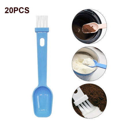 20 PCS Coffee Bean Grinder Spoon Grinder Cleaning Brush With Scale(Blue Handle White Hair)-garmade.com