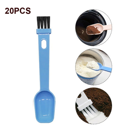 20 PCS Coffee Bean Grinder Spoon Grinder Cleaning Brush With Scale(Blue Handle Black Hair)-garmade.com