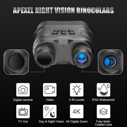 APEXEL Night Vision Binoculars With Video Recording HD Infrared Telescope For Hunting(Black)-garmade.com
