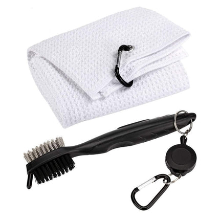 Hook Towel + Club Cleaning Brush Golf Cleaning Set(White)-garmade.com