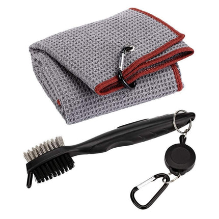 Hook Towel + Club Cleaning Brush Golf Cleaning Set(Grey)-garmade.com