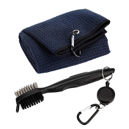 Hook Towel + Club Cleaning Brush Golf Cleaning Set(Black)-garmade.com