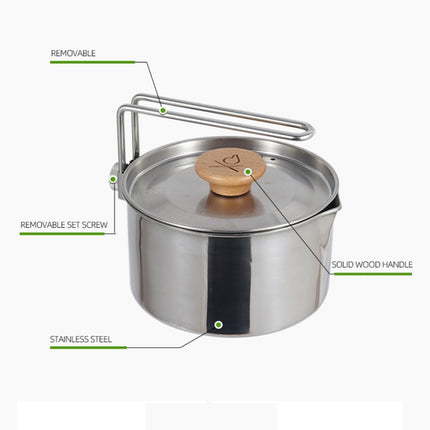Outdoor Multifunctional 304 Stainless Steel Burning Kettle(1L)-garmade.com