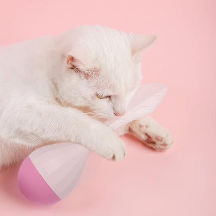 Cat Interactive Toy to Relieve Boredom Feather Tumbler Amusing Cat Stick(White+Pink)-garmade.com