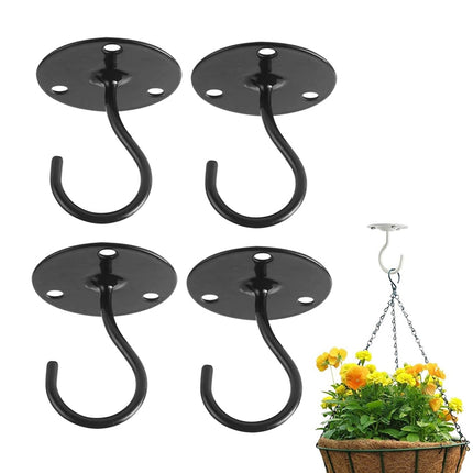 4 PCS Iron Ceiling Hook Balcony Flower Basket Hook Wall Clothes Hook(Black)-garmade.com