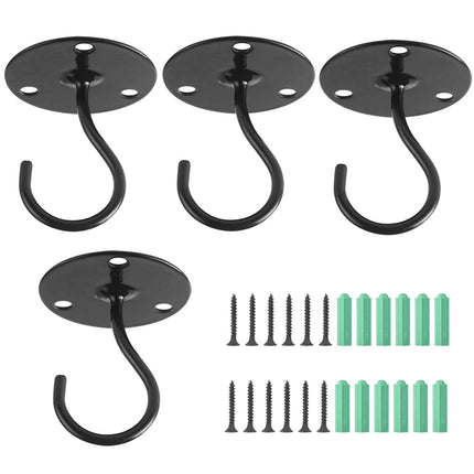 4 PCS Iron Ceiling Hook Balcony Flower Basket Hook Wall Clothes Hook(Black)-garmade.com