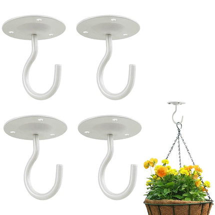 4 PCS Iron Ceiling Hook Balcony Flower Basket Hook Wall Clothes Hook(White)-garmade.com