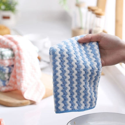 10 PCS Absorbent Wave Dish Cloth Rag Non-stick Oil Coral Velvet Dish Towel Random Color (25 x 25cm)-garmade.com