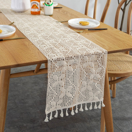 Widened And Stitched Rustic Knitted Hollow Tablecloth, Size: 30x140cm(Butterfly Double Stitching)-garmade.com