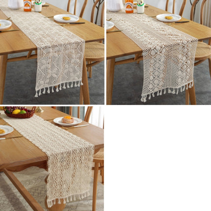Widened And Stitched Rustic Knitted Hollow Tablecloth, Size: 30x140cm(Leaves Double Stitching)-garmade.com