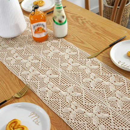 Widened And Stitched Rustic Knitted Hollow Tablecloth, Size: 30x140cm(Leaves Double Stitching)-garmade.com