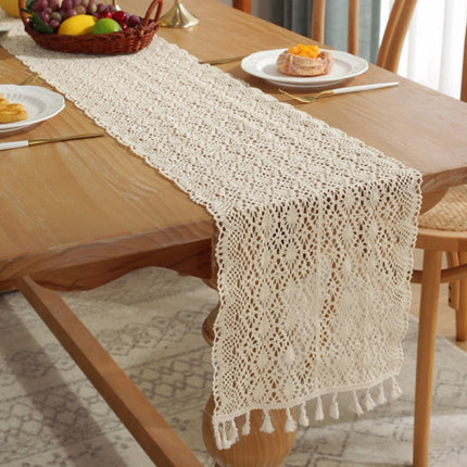 Widened And Stitched Rustic Knitted Hollow Tablecloth, Size: 30x220cm(Leaves Double Stitching)-garmade.com