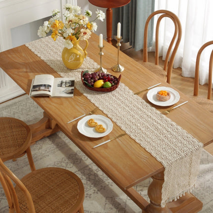 Widened And Stitched Rustic Knitted Hollow Tablecloth, Size: 30x300cm(Leaves Double Stitching)-garmade.com