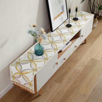 Home TV Cabinet Shoe Cabinet Chenille Polyester Tassel Tablecloth, Size: 35x140cm(Yellow Flower)-garmade.com