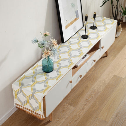 Home TV Cabinet Shoe Cabinet Chenille Polyester Tassel Tablecloth, Size: 35x140cm(Yellow Geometry)-garmade.com